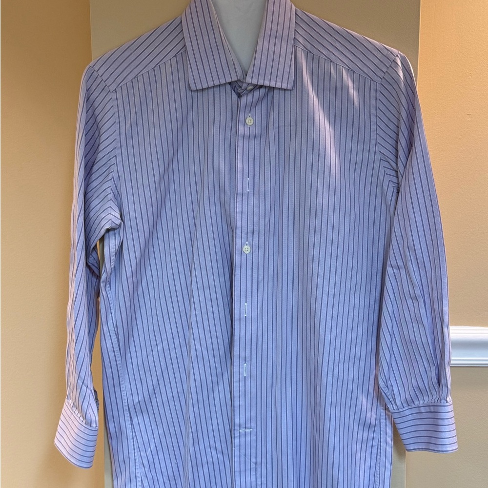 David Donahue Lavender Dress Shirt with Navy Pinstripes